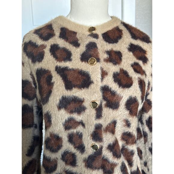 Zara Faux Fur Animal Print Jacquard Knit Cardigan Women’s Size S - Picture 8 of 12